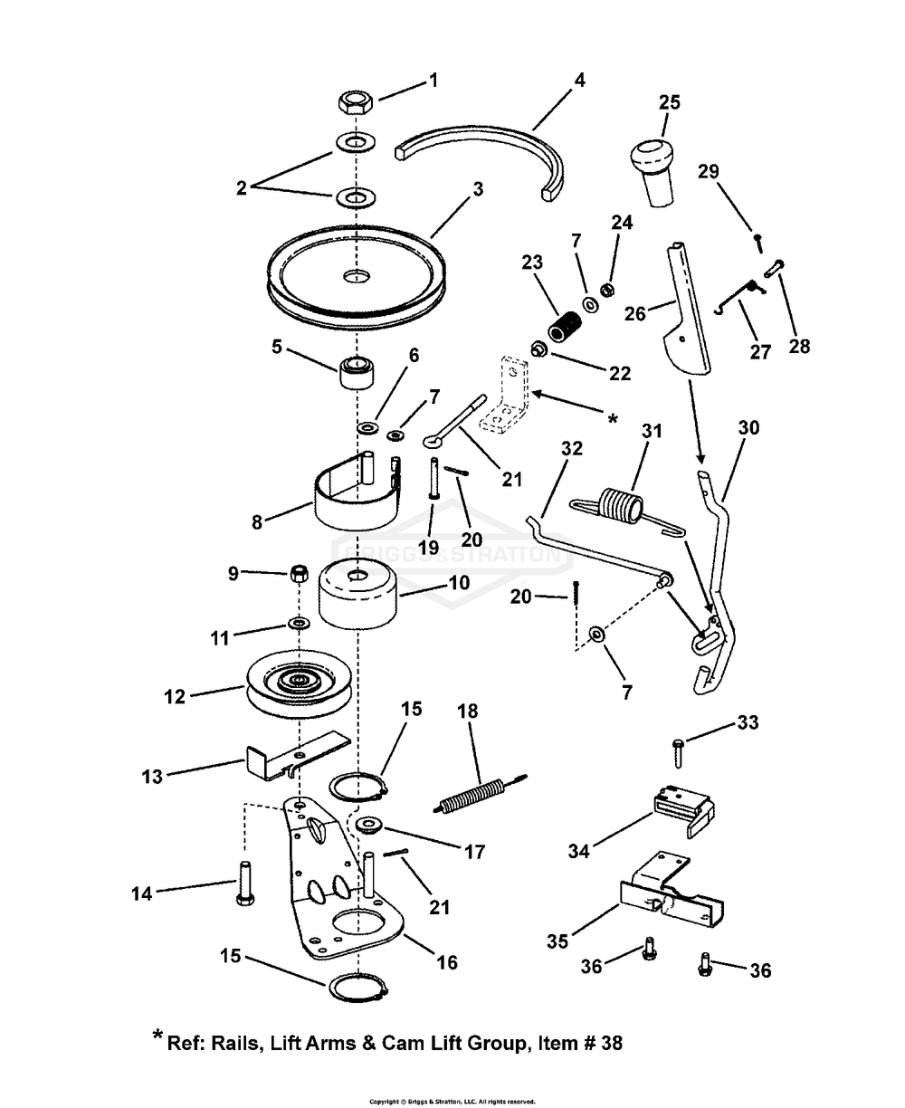 Belt, Blade Brake And Interlock Diagram and Parts List for 7800669 (107280340)(2010) Briggs and Stratton Lawn Tractor